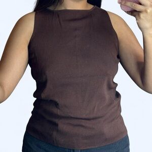 Brown Sleeveless Ribbed Tank Top